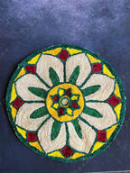 White, Orange & Green Round Floral Rangoli Floor Mat