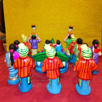 Handcrafted Navarathri Golu Marriage Car Procession Set featuring a peacock-adorned car, musicians, bridesmaids, and relatives in vibrant colors.
