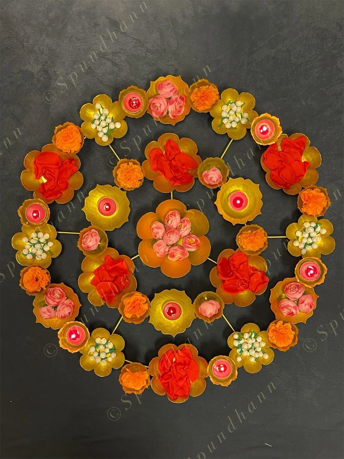 Designer Rangoli with Tea Light Holders