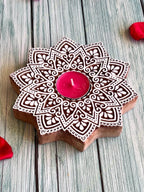 Flower Shaped Wooden Block Tea Light Holder