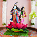 Navaratri Radha Krishna Dolls on a Lotus Base – Handcrafted Festive Decor for Golu Displays.