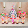 Handcrafted Navarathri Golu dolls - Murugan Pazhani Malai set depicting Lord Murugan on Palani Hills with pilgrims.