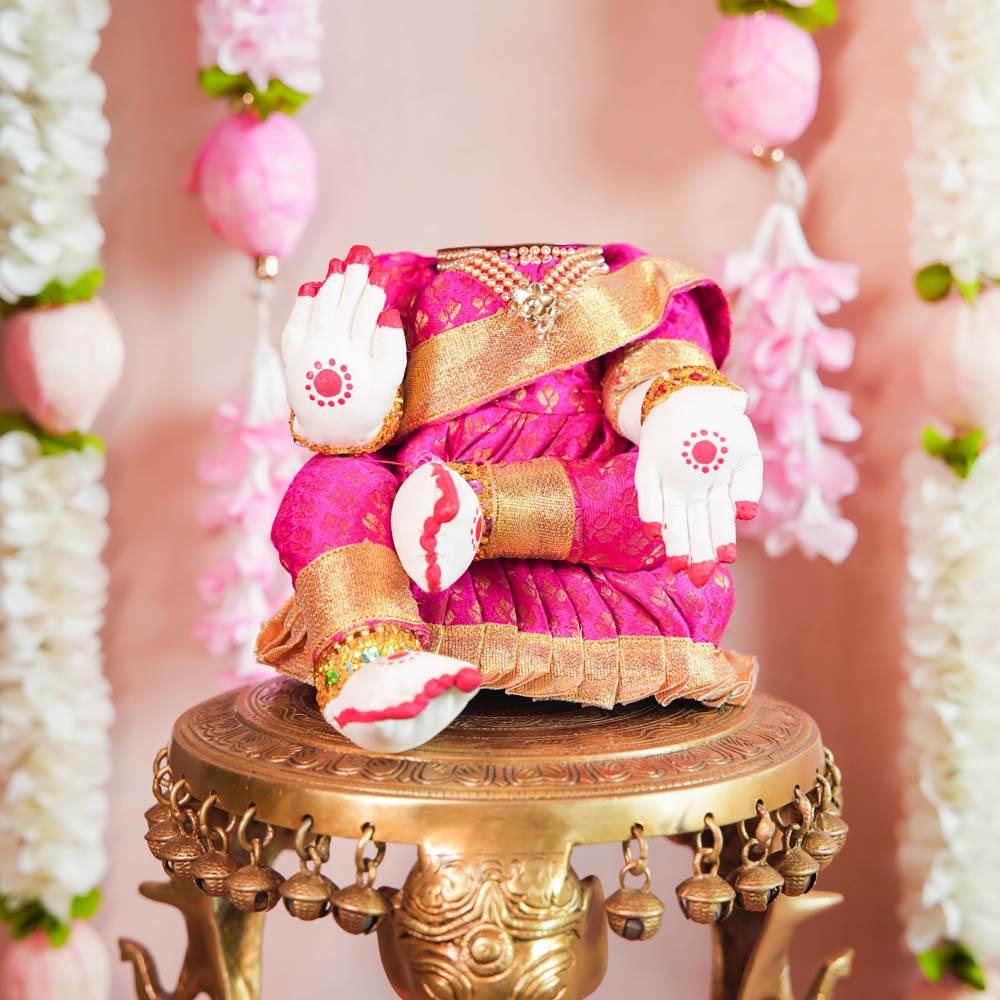 Handcrafted Navaratri Varalakshmi Dolls in Assorted Colours with Silk Sarees and Intricate Jewelry for Golu Display.