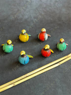 Multicolored Terracotta Mini Birds on Stick