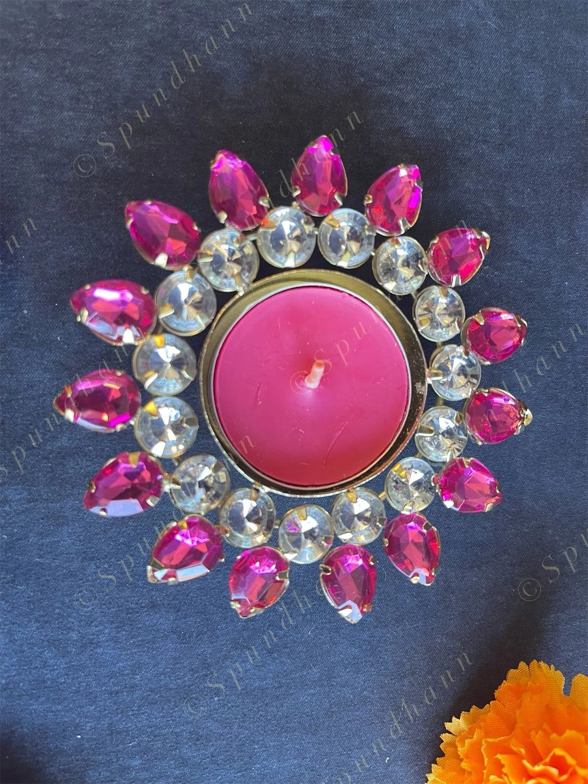 Double Gemstone Studded Floral Tea Light Holder