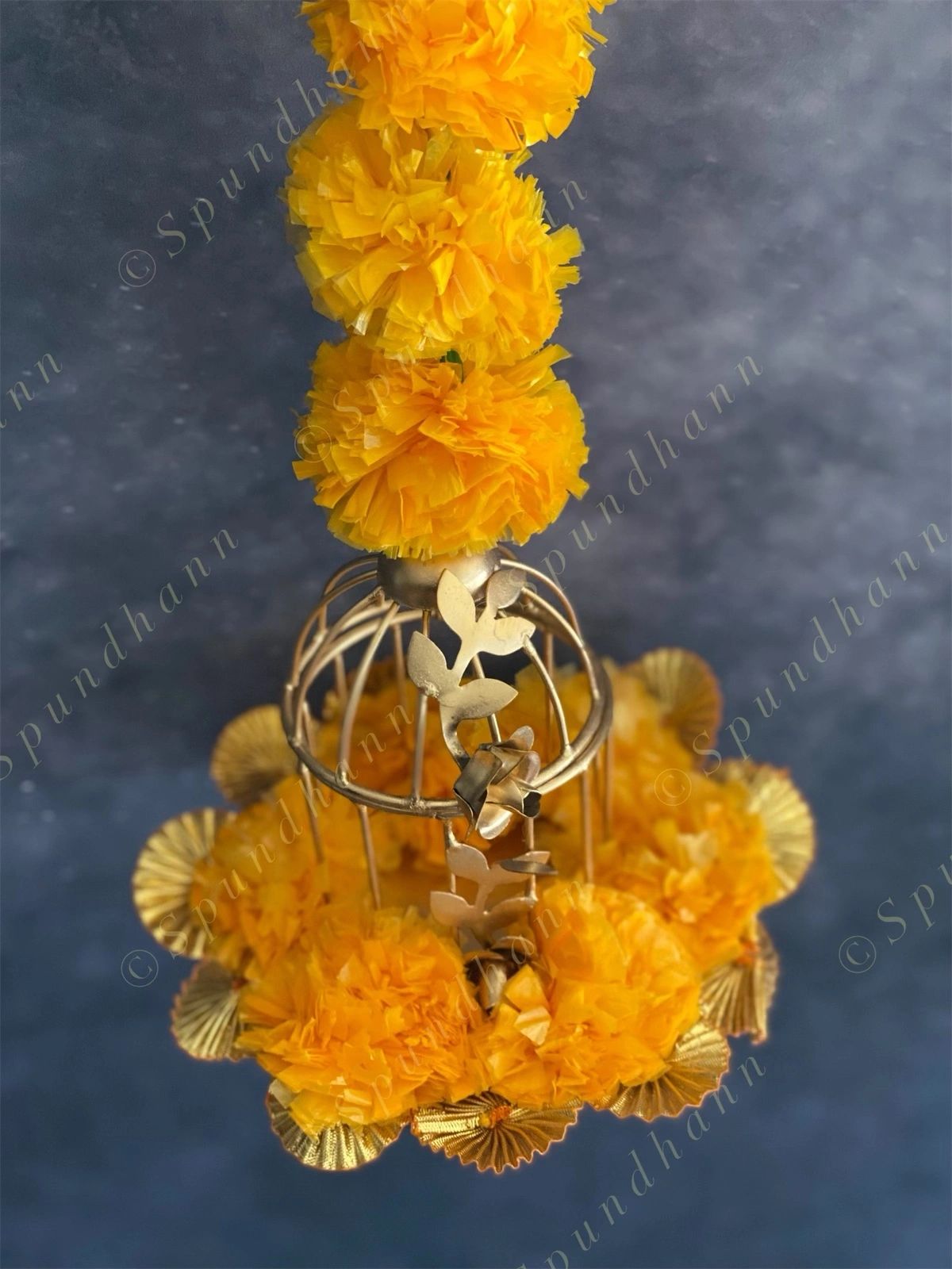 Marigold Garland Strings with Small Bird Cage & Gota Danglers Set of 2