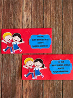 Rakhi Envelope in Red Color with Dancing Siblings