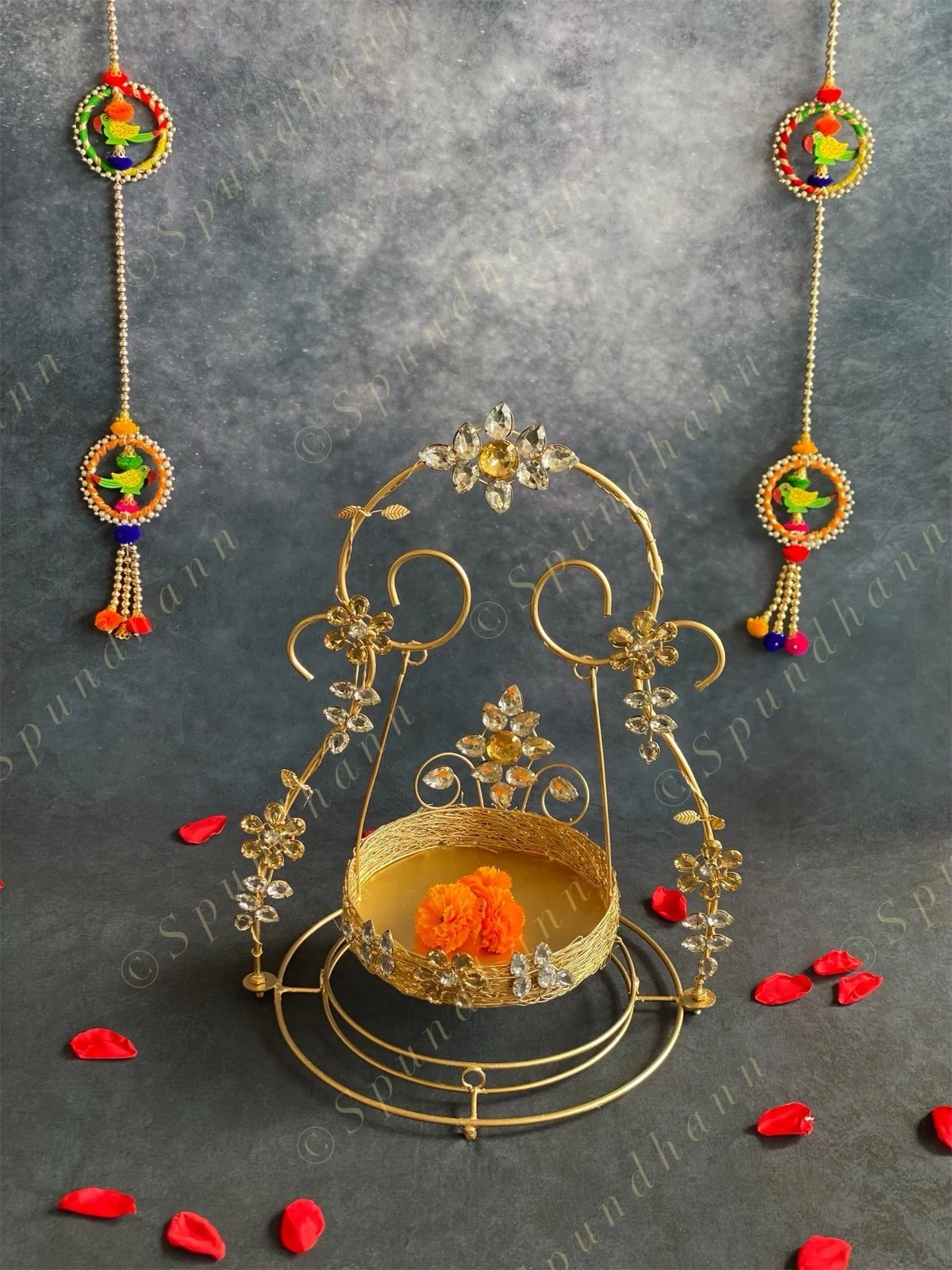 Golden Wired & Stone Studded Jhoola (Swing) for Deities