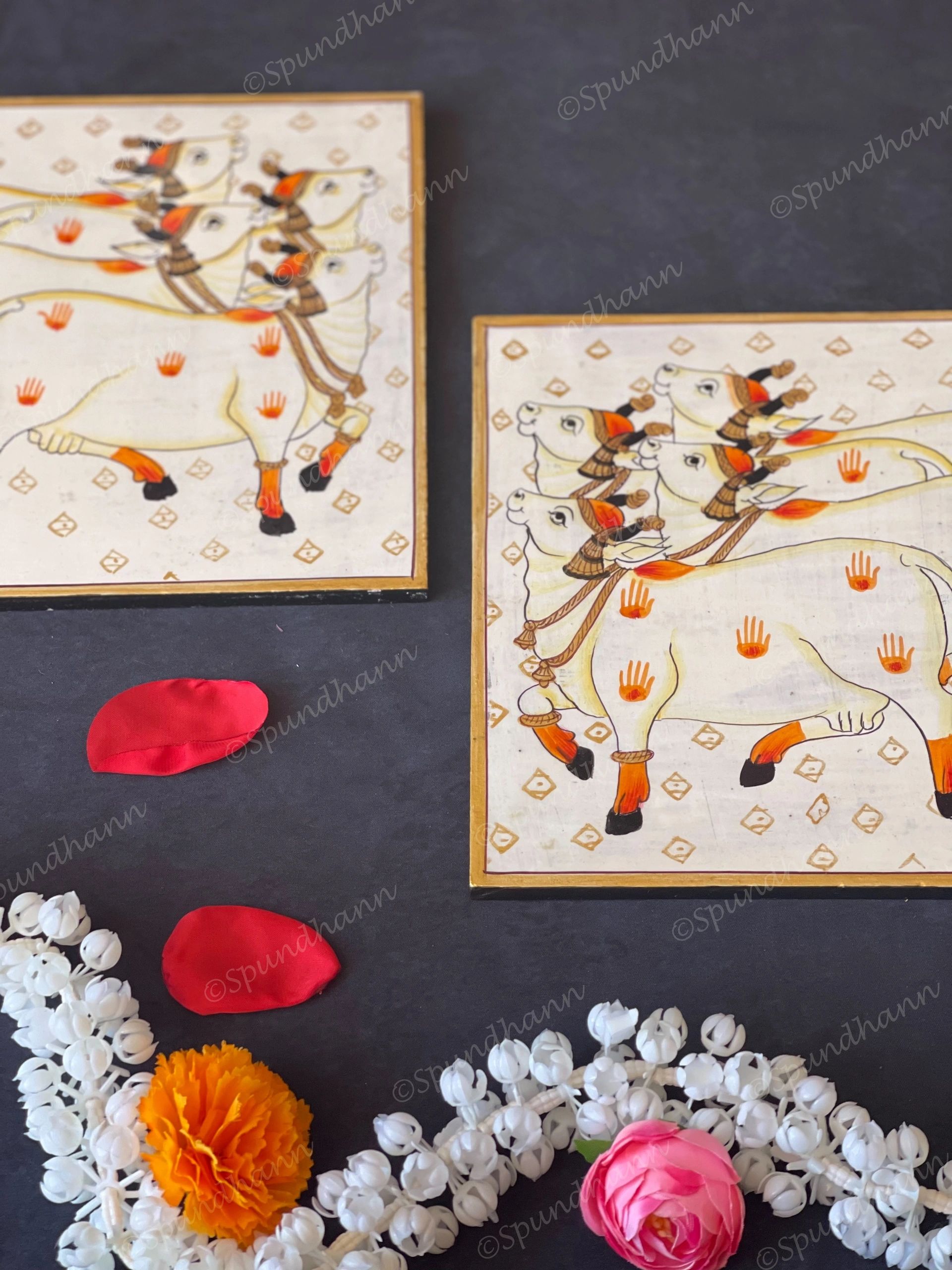 Pichwai Cows in White Square Wall Hanging Plate