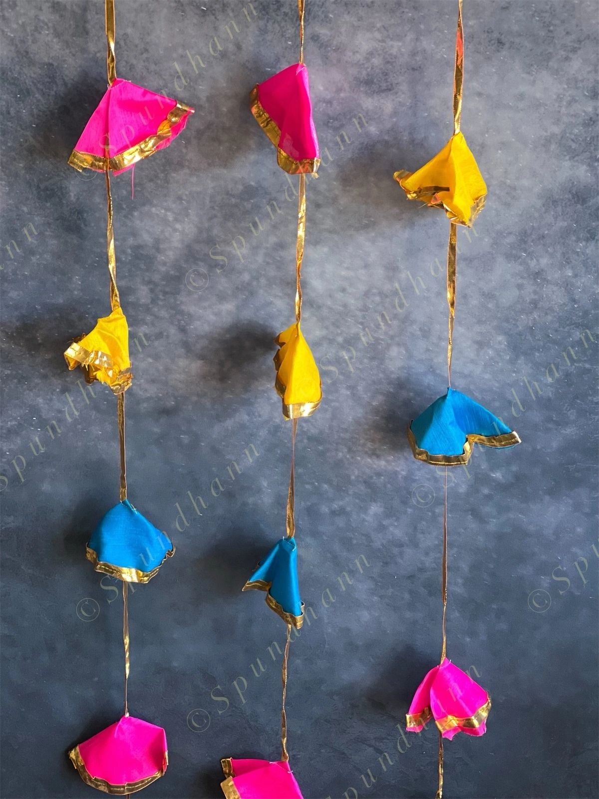 Gold Gota Border & Colorful Cloth Danglers Pack of 4 Strings