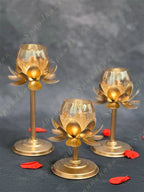 Standing Lotus Glass Tea Light Holder