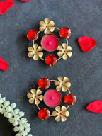Red Stone & Gold Flower Tea Light Holder