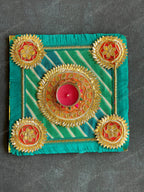 Square Leheriya & Gold Gota Tea Light Holder with Ganesha