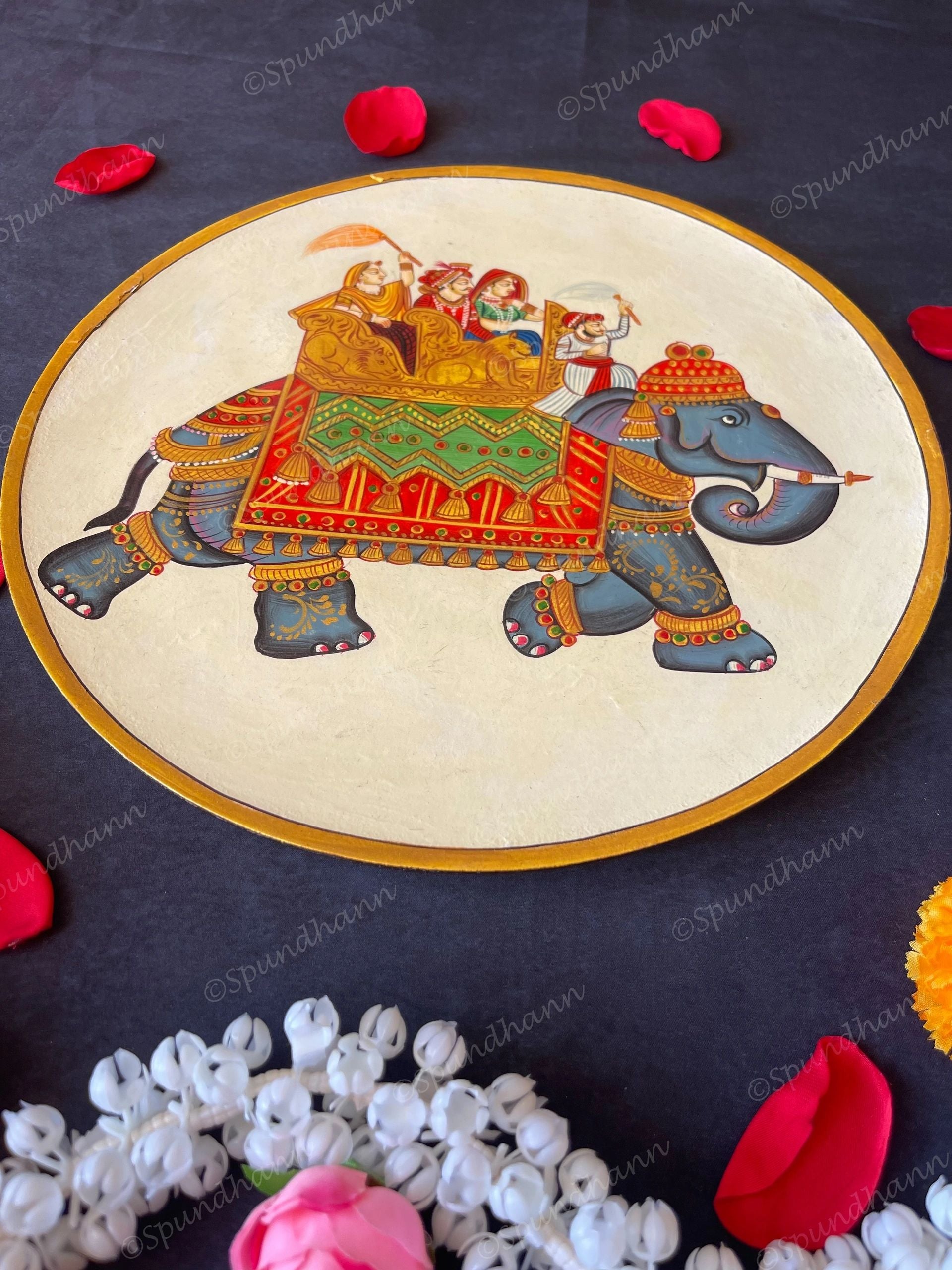 Pichwai Elephant Carriage Wall Hanging Plate