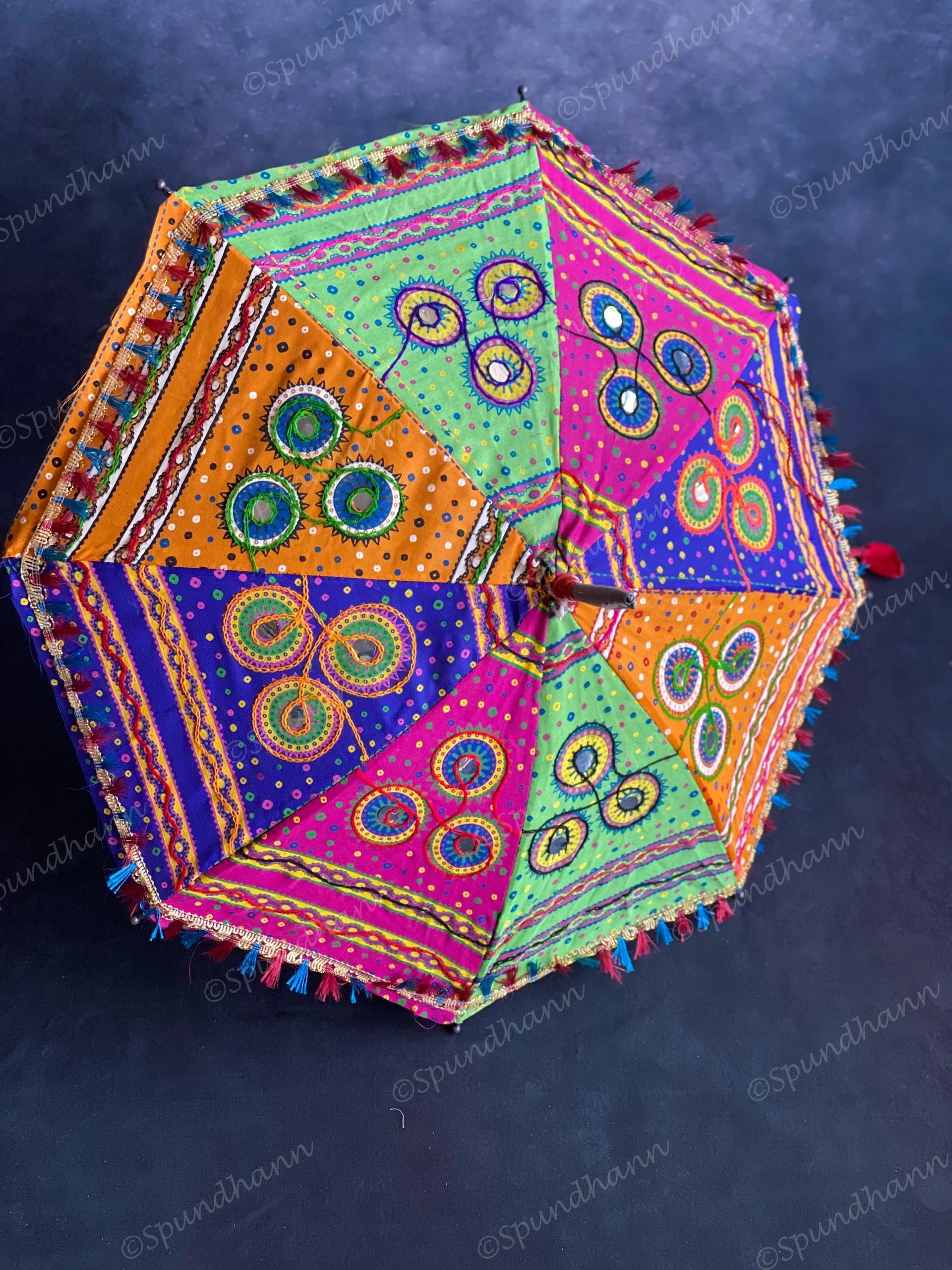 Multicolored Cotton Fabric Embroidered Vintage Umbrellas