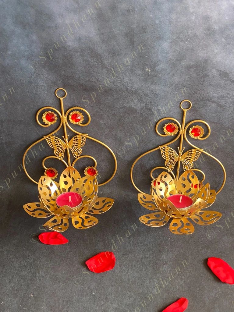 Lotus & Butterfly Tea Light Wall Decor (Set of 2)