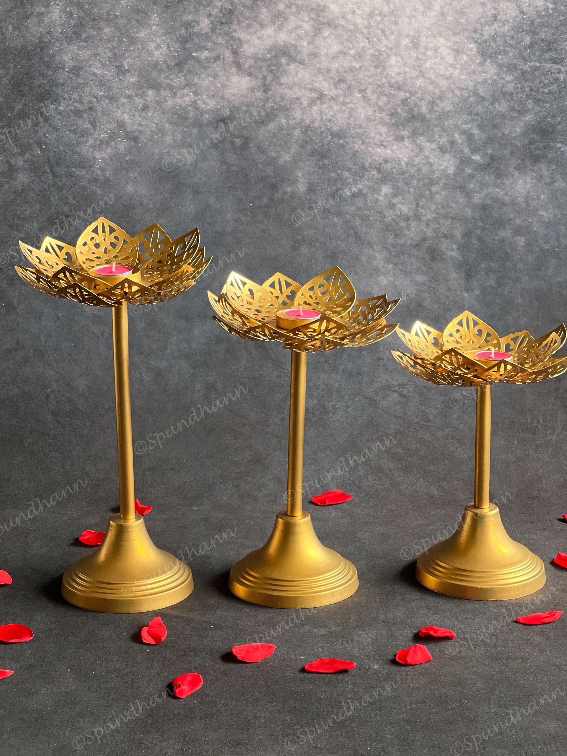 Stunning Standing Cutwork Lotus Tea Light Holder Set of 3