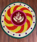 Round Ganesh Swirl Rangoli Floor Mat