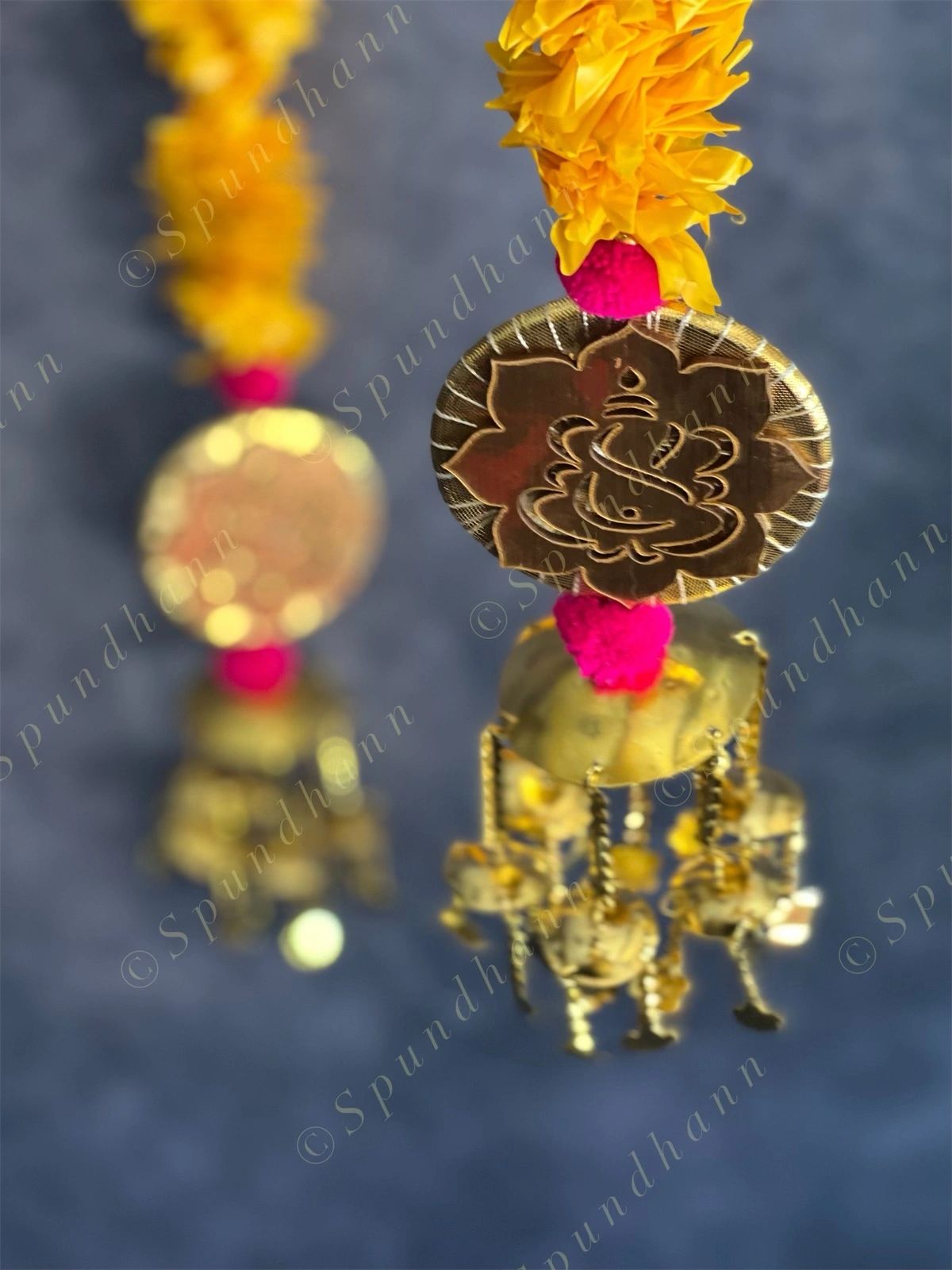 Yellow Chameli & Golden Ganesh Dangler Set of 2