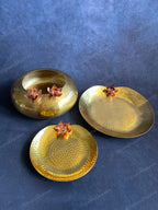 Brass Round Hammered Heavy Urli Bowl with Copper Flower