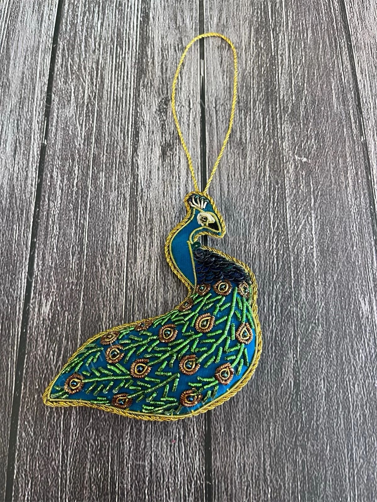 Embroidered Peacock Christmas Tree Ornament