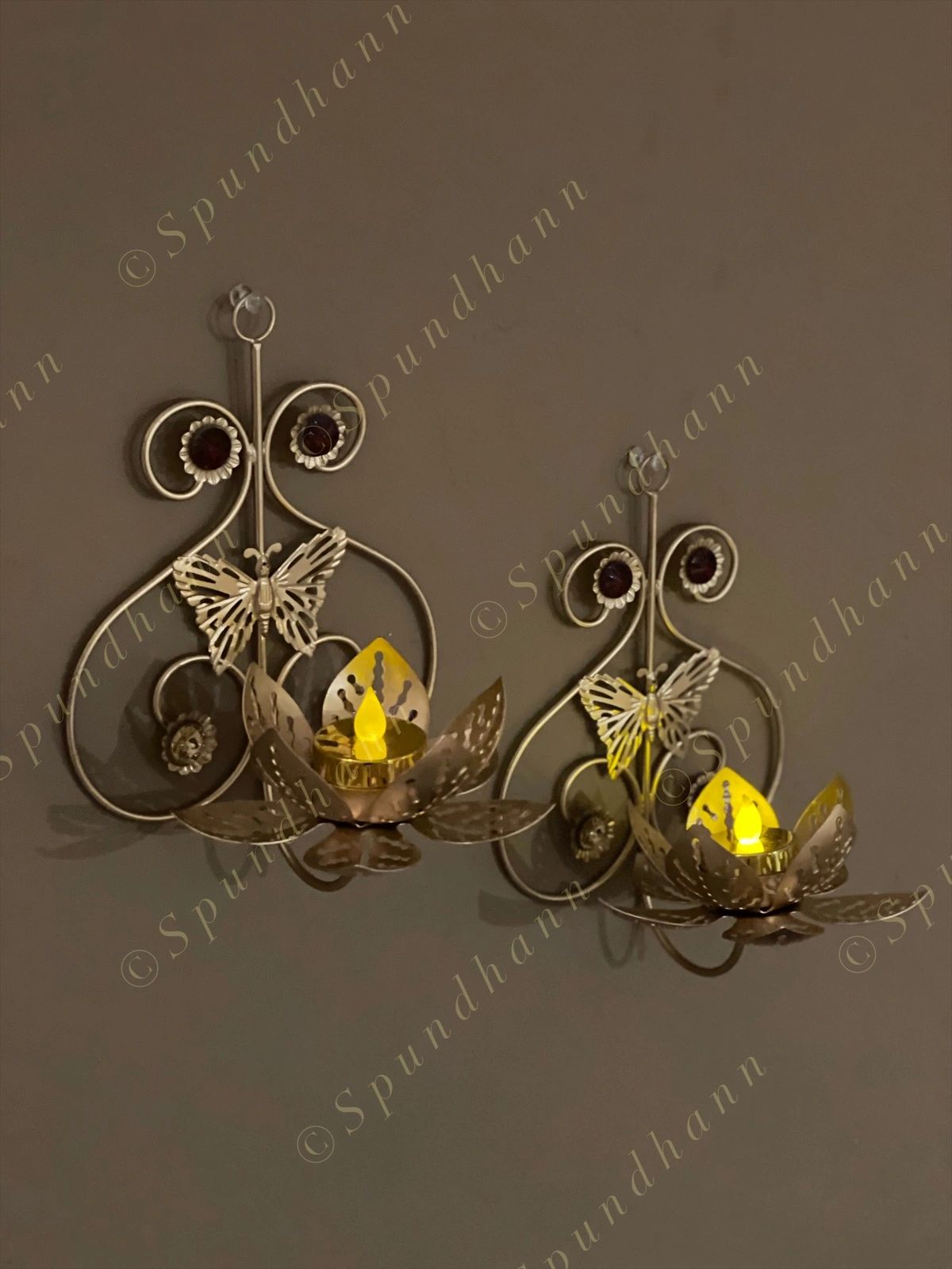 Butterfly & Lotus Wall Hanging Tea Light Holder Set of 2