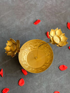 Embossed Urli with Lotus Stem Tea Light Holder