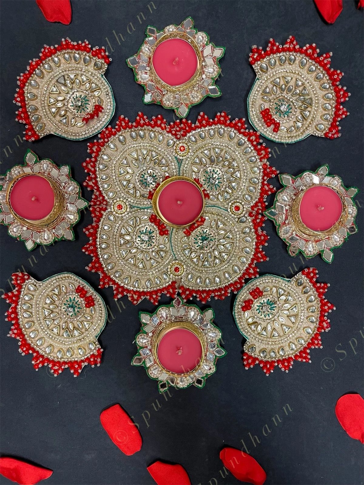 Kundan Rangoli Tea Light Holder Set