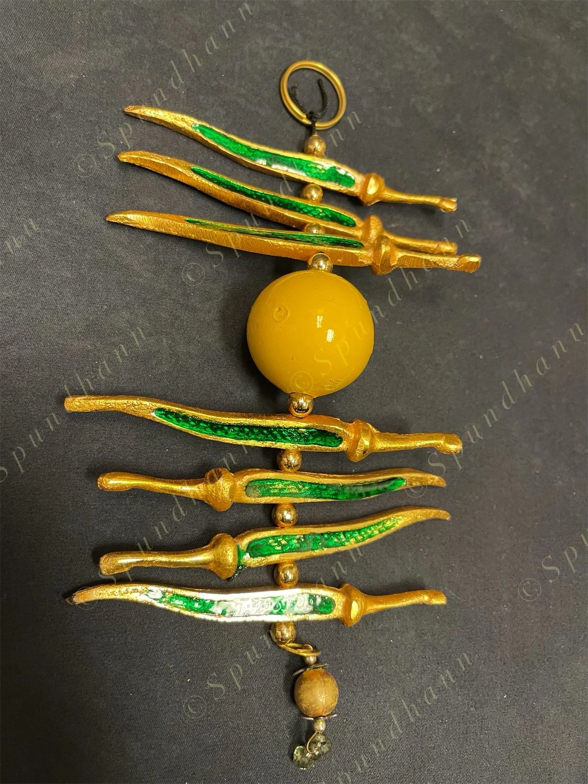 Metallic Nimbu Mirchi Hanging Decor With Gold Border