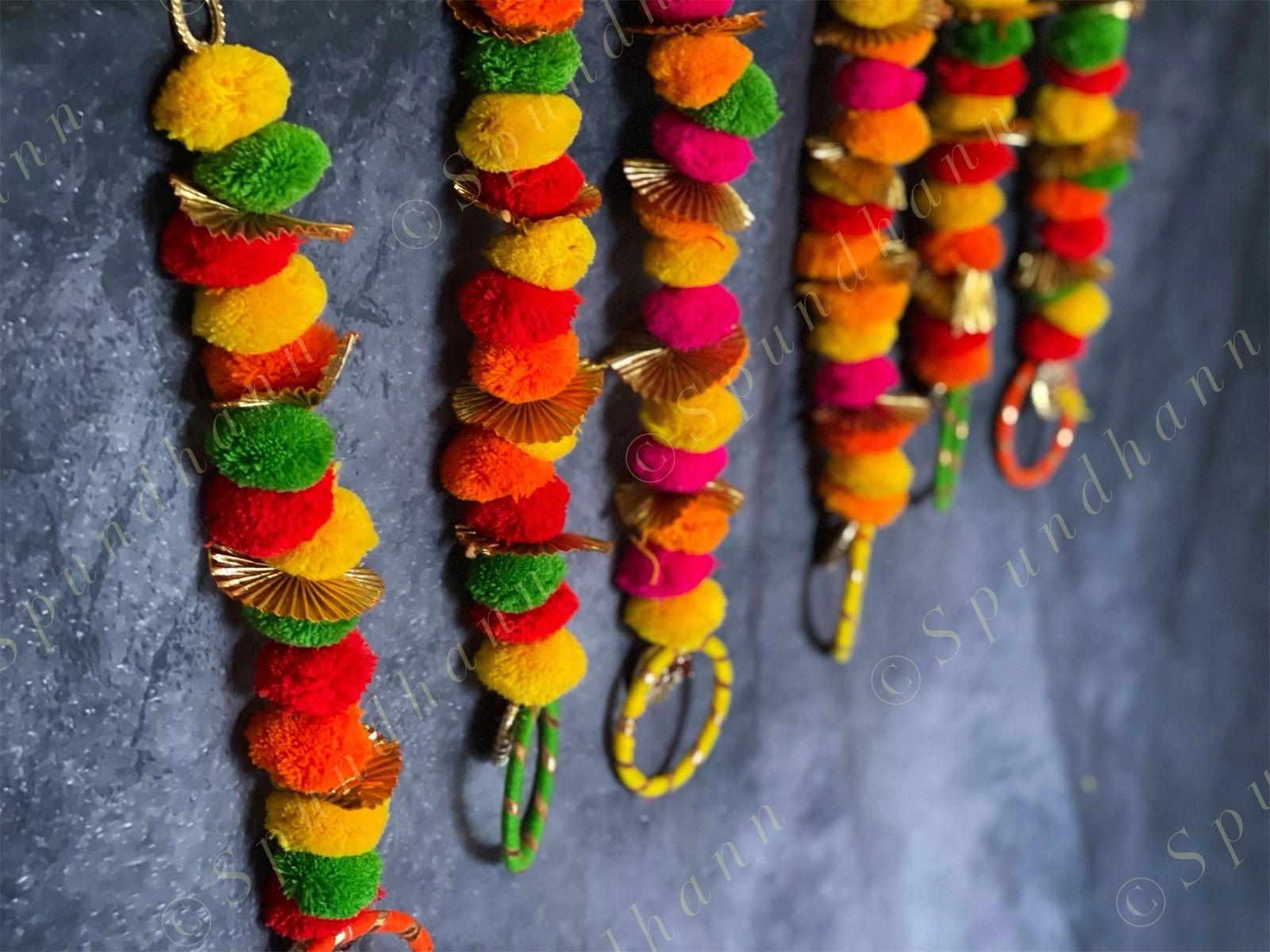 Colorful Pom Pom/Gota Hanging Set of 2
