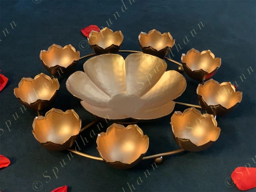Floral Rangoli Urli with Tea Light Holders