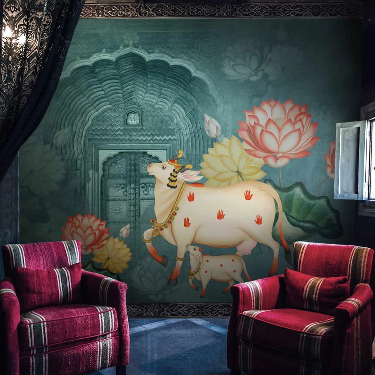 Life n Colors: Pichwai Style Wallpaper for Lobby and Temple