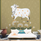 Life n Colors: White Cow and Lotuses, Pichwai Wallpaper