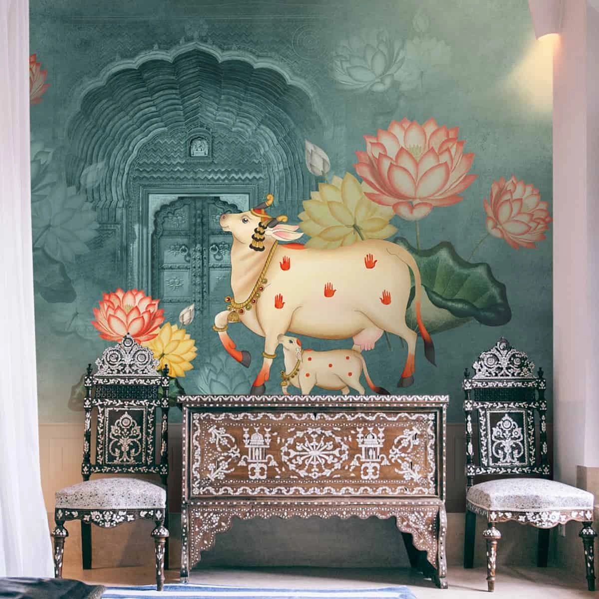 Life n Colors: Pichwai Style Wallpaper for Lobby and Temple
