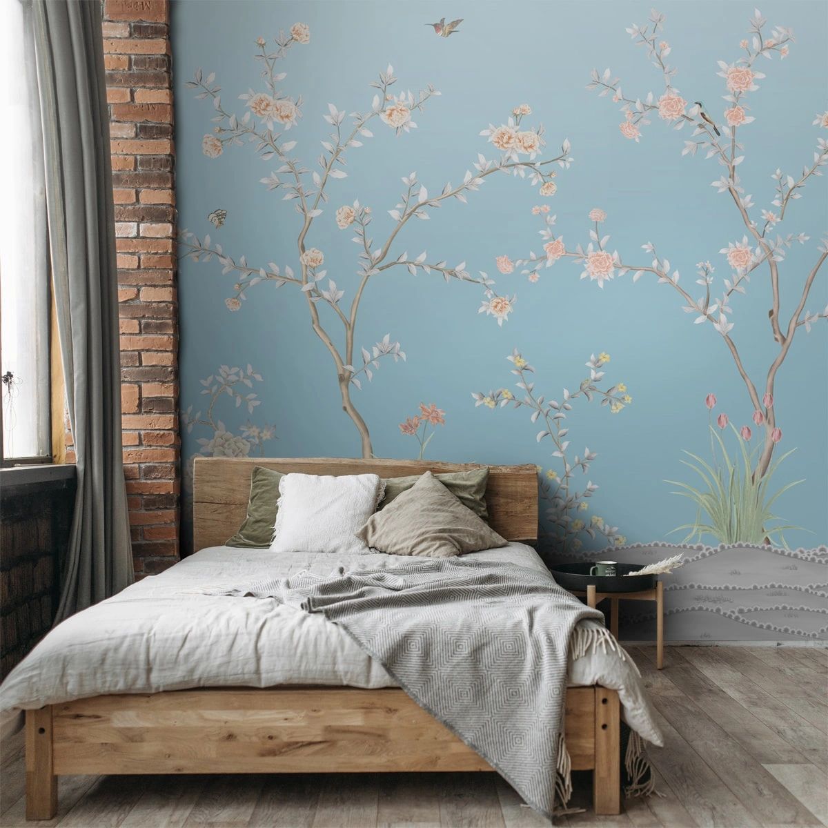 Life n Colors: Blue Chinoiserie Wallpaper, Flower Birds