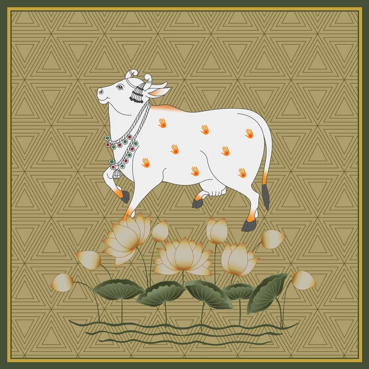 Life n Colors: White Cow and Lotuses, Pichwai Wallpaper