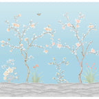 Life n Colors: Blue Chinoiserie Wallpaper, Flower Birds