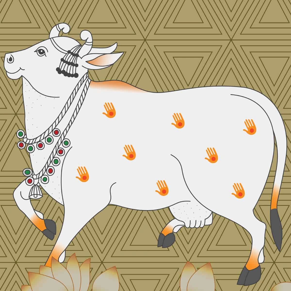 Life n Colors: White Cow and Lotuses, Pichwai Wallpaper