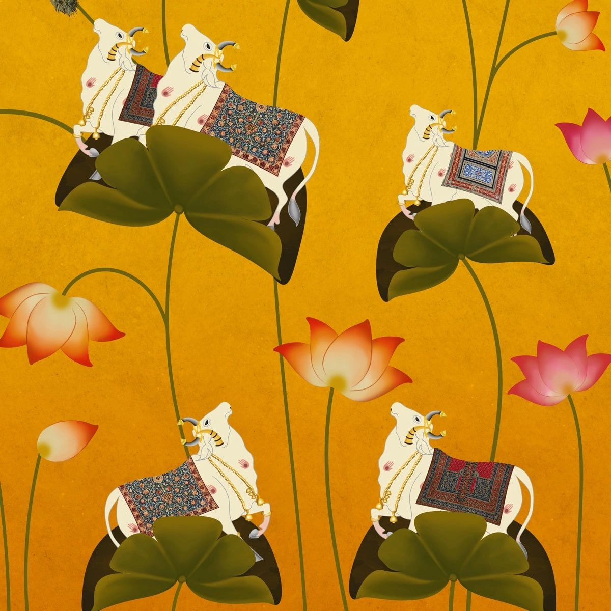 Life n Colors: Pichwai Floral Cow Painting Inspired Wallpaper