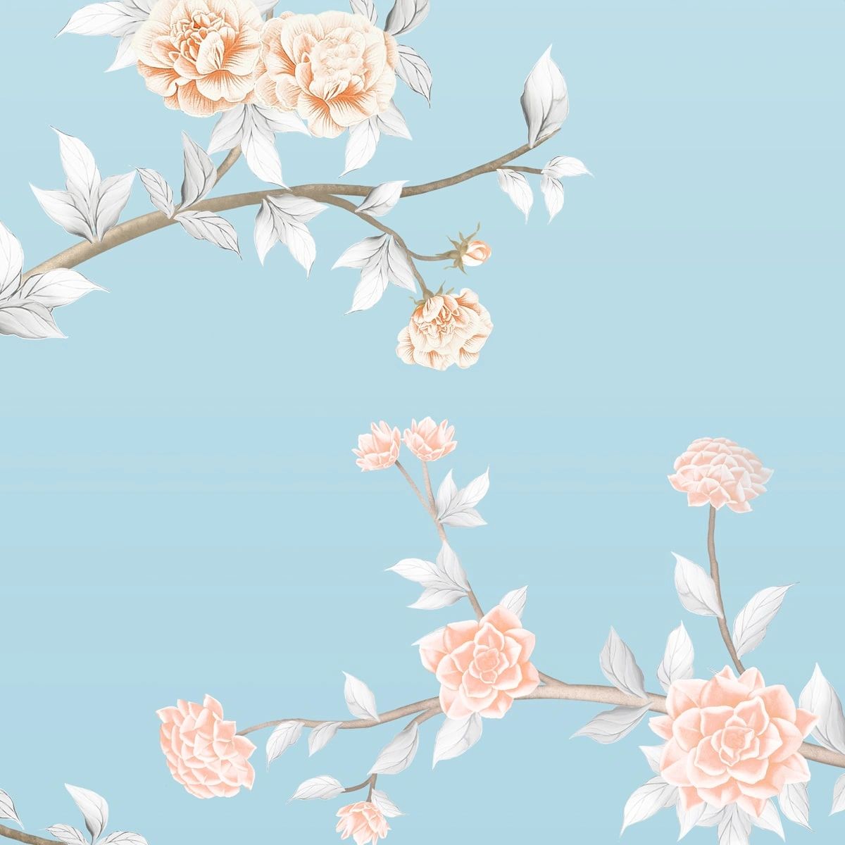 Life n Colors: Blue Chinoiserie Wallpaper, Flower Birds