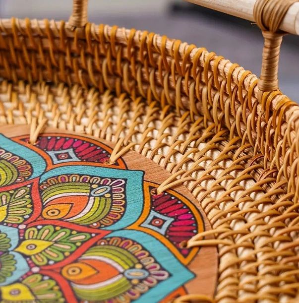 Mandala Handwoven Rattan Wicker Tray (Basket)