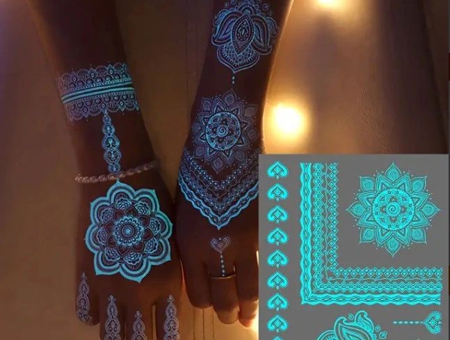 Glow in the Dark Temporary Tattoo Sticker for Women - Henna / Mehndi