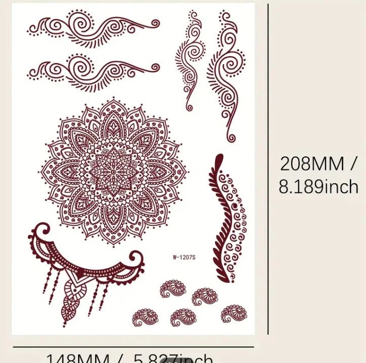 Reddish-Brown Temporary Tattoo Sticker for Women - Henna / Mehndi