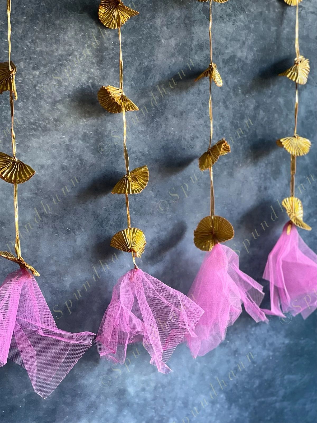 Gold Gota Strings Pink Net Dangler - Pack of 4 Strings