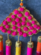 Pom Pom Gota Triangle Hanging Decor w/ Multi Color Tassels