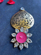 Studded Flower & Carved Leaf Tea Light Holder