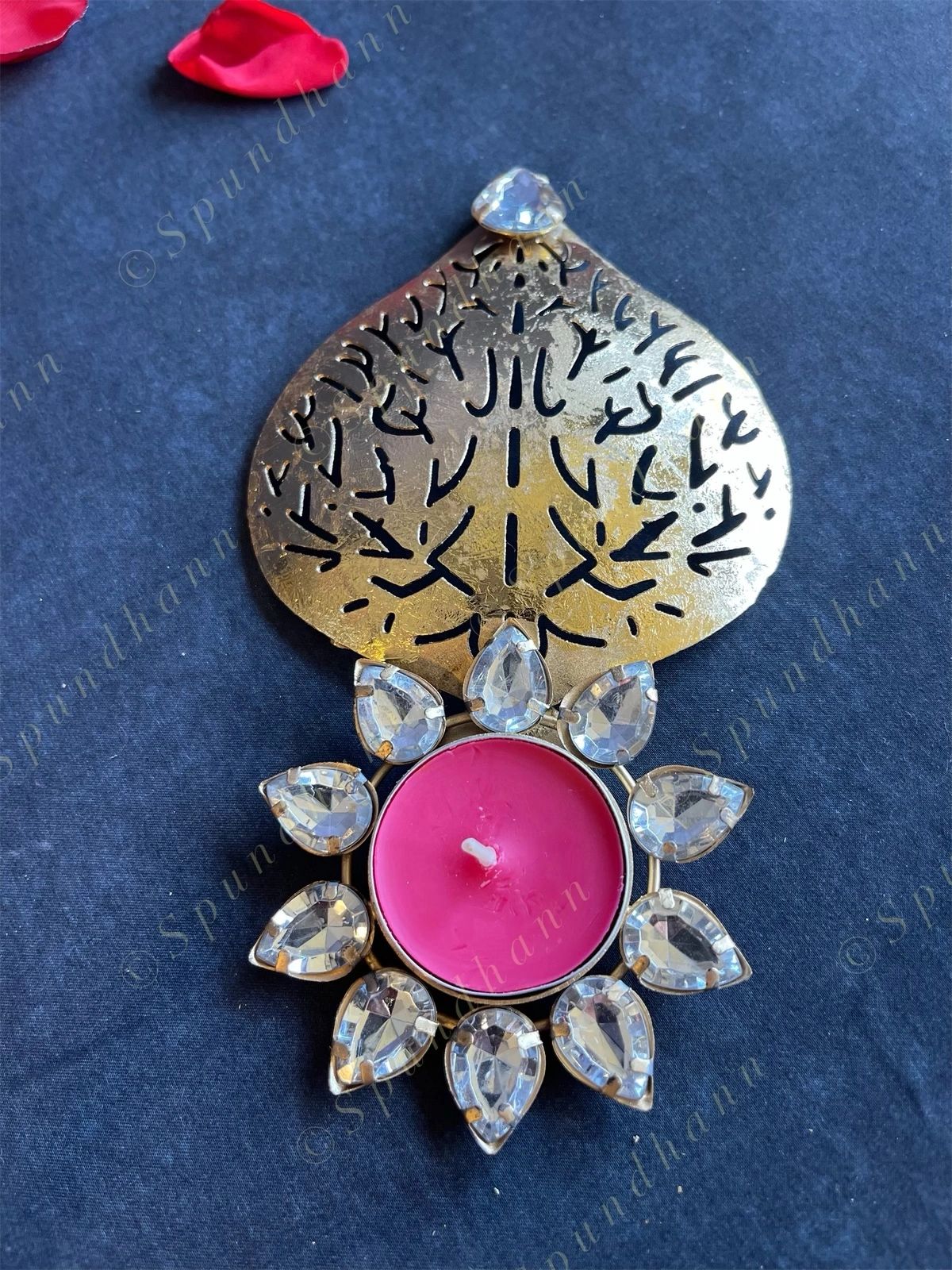 Studded Flower & Carved Leaf Tea Light Holder