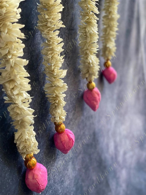 Chameli & Pink Shola Wood Lotus Buds Garland Strings