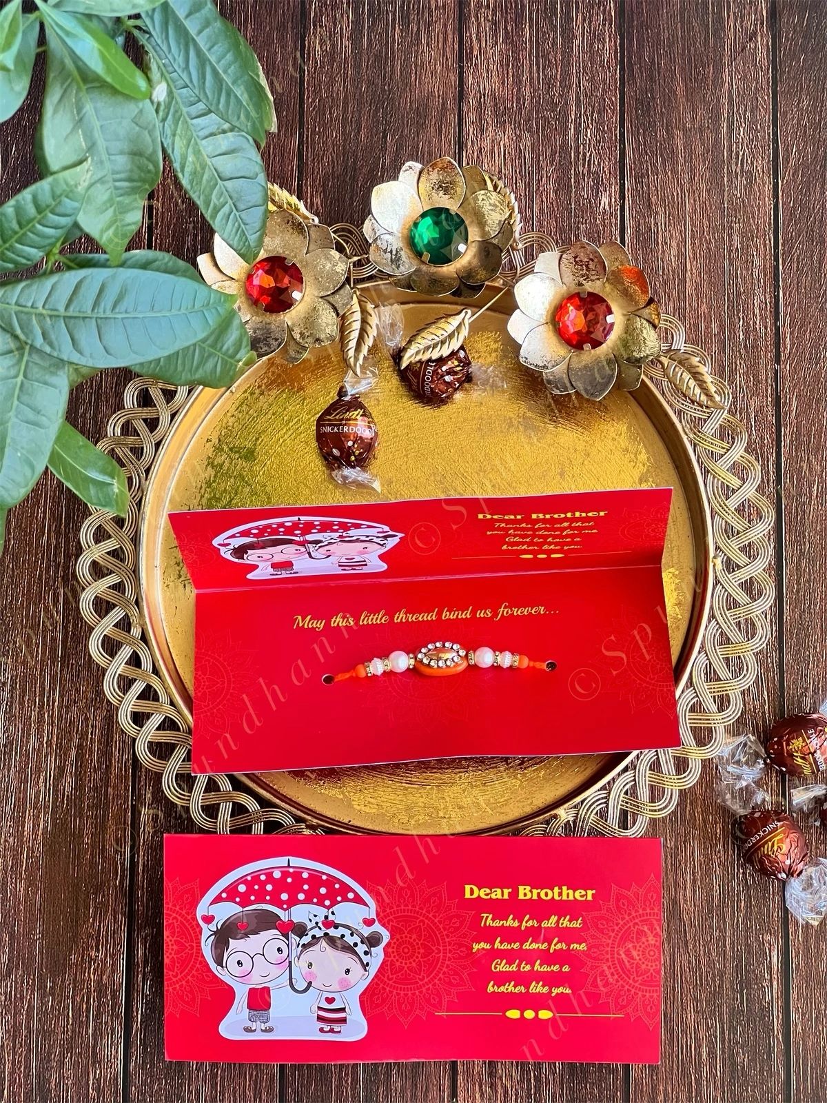 Rakhi with Greeting Card in Red Color