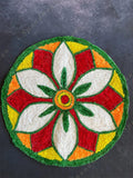 Yellow, White, Orange & Red Round Floral Rangoli Floor Mat